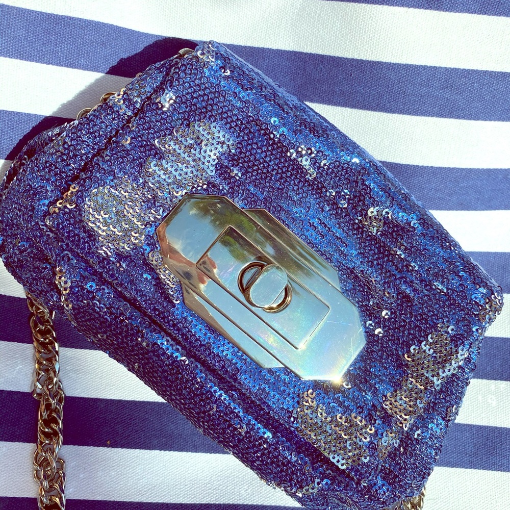 Navy & silver sequin bag